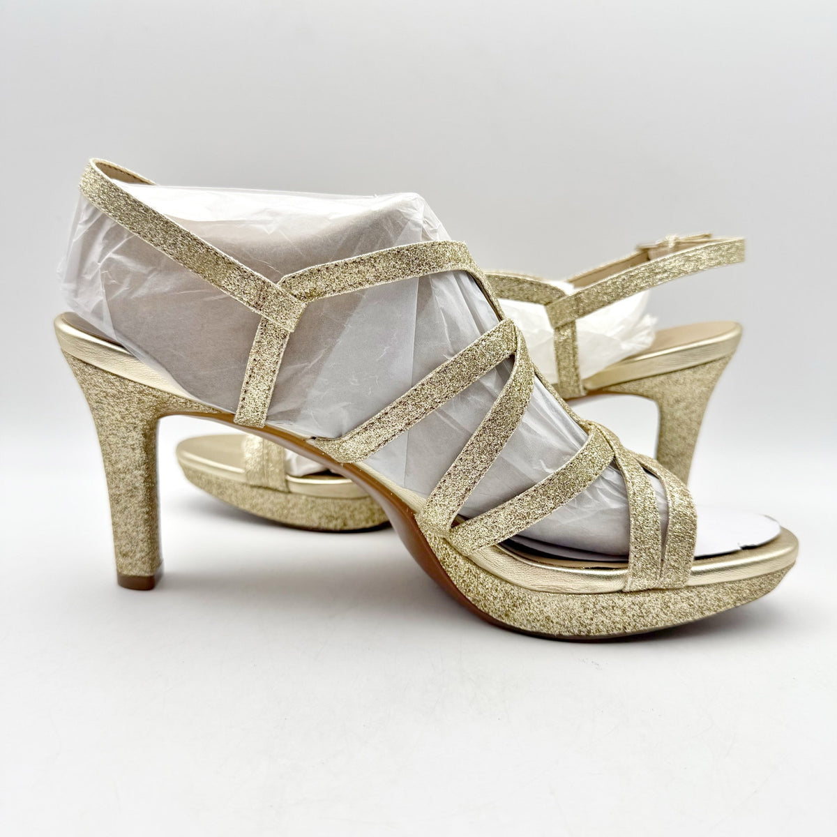 Naturalizer Womens Baylor Heeled Sandals US 9.5 Wide EU 40.5 Gold Glitter NIB