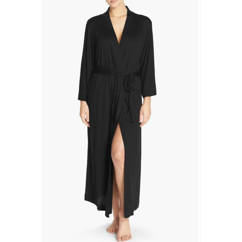 EBERJEY Women's Giselle Long Robe Medium Size 8-10 Black Long Sleeve Jersey NWT