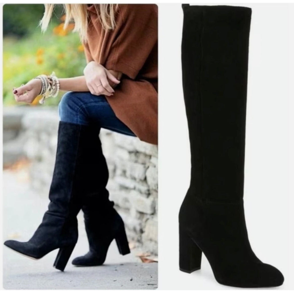 Sam Edelman Womens Caprice Heeled Knee High Boots Size 7.5 Black Suede NWOB