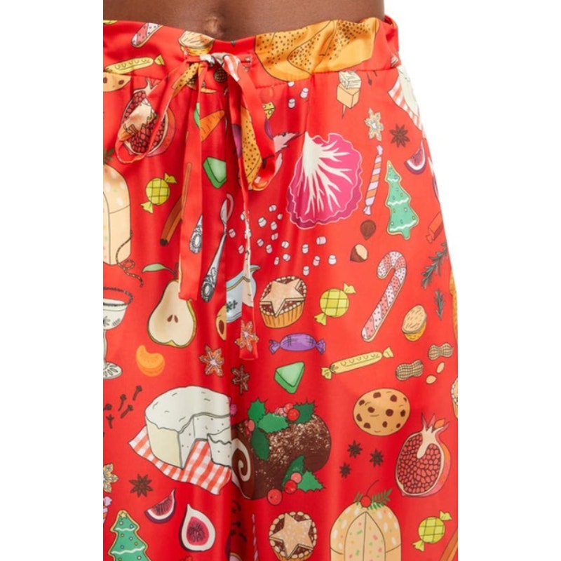 KAREN MABON Women's Holiday Feast Pajama Set XS Red Print Long Sleeve NWT