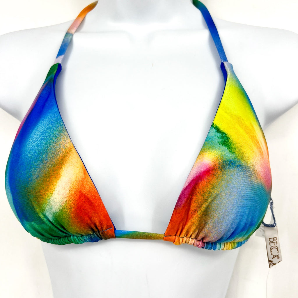 BECCA Paper Mache Cheryl Reversible Triangle Bikini Top Small Rainbow Blue NWT