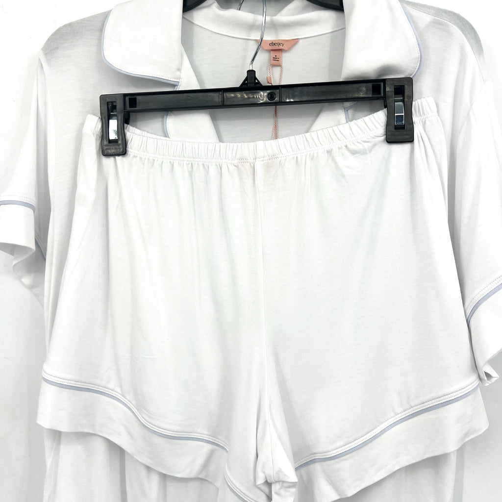 EBERJEY Giselle Relaxed Shorts PJ Set Medium White Ice Blue Tencel Modal NWT