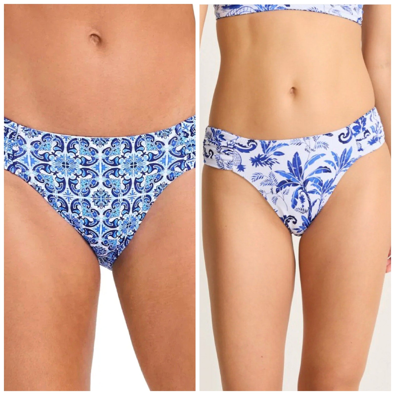 TOMMY BAHAMA Terrazzo Tile Reversible Hipster Bikini Bottom Large Blue Print NWT