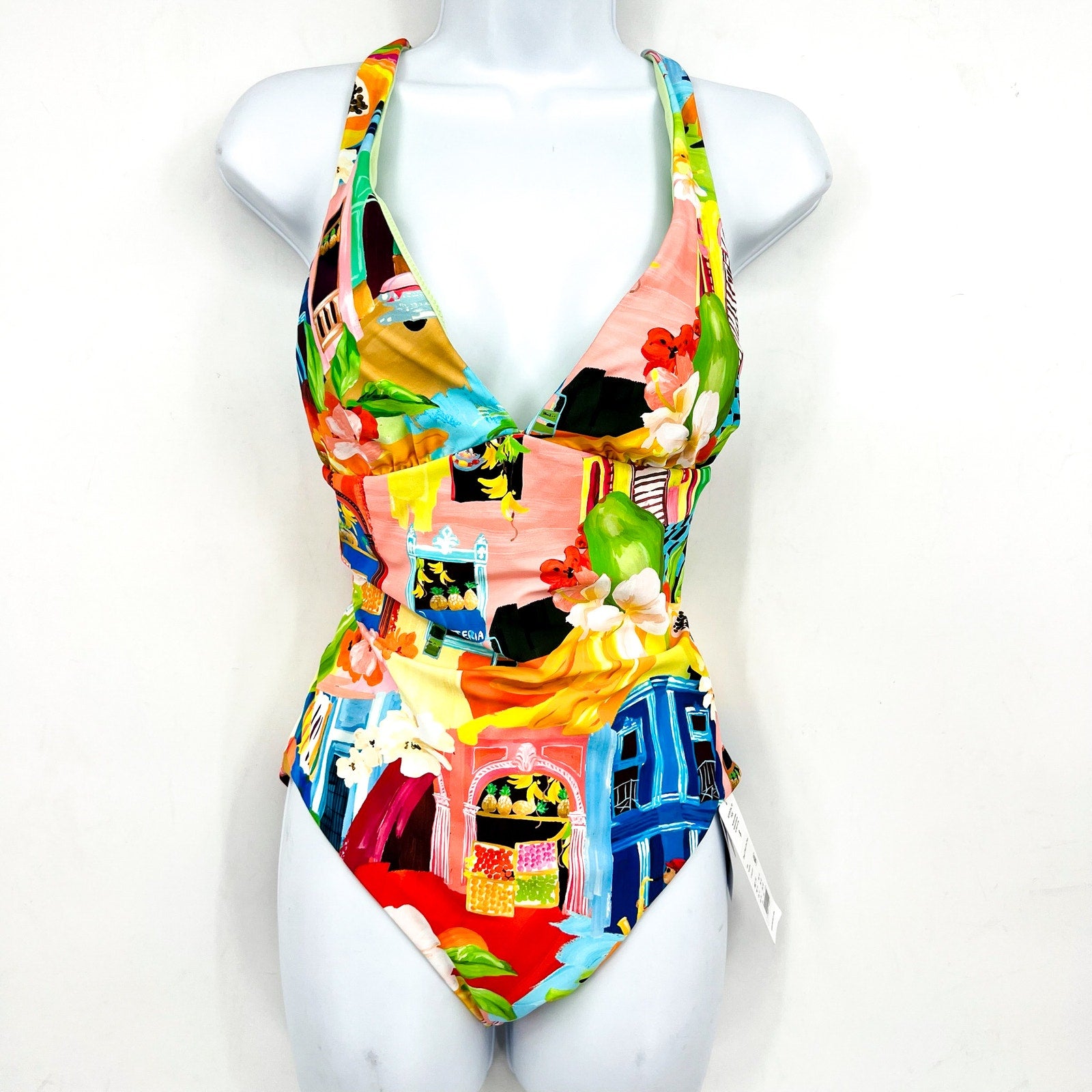 SEAFOLLY Women's Deep V Neck One Piece Swimsuit Size 8 Cuba Turquoise NWT