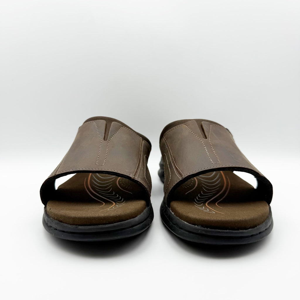Clarks Mens Walkford Band Sandals US 7 Dark Brown Beeswax Leather Slip On NIB