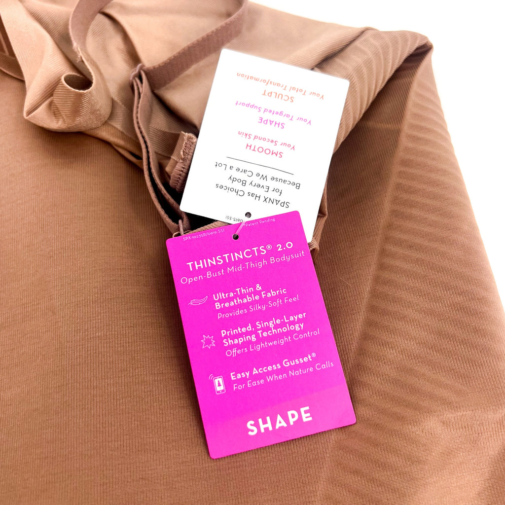 SPANX Open-Bust Mid-Thigh Bodysuit Small Cafe Au Lait 10235R NWT