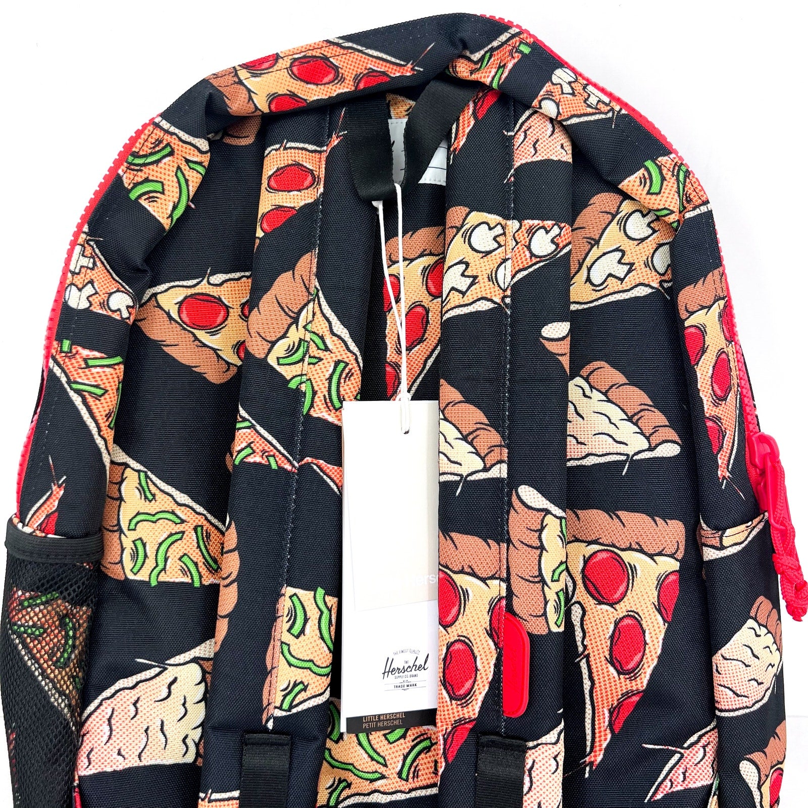 HERSCHEL HERITAGE Youth Backpack 26L Black Pizze Party Wipeable Adjustable NWT