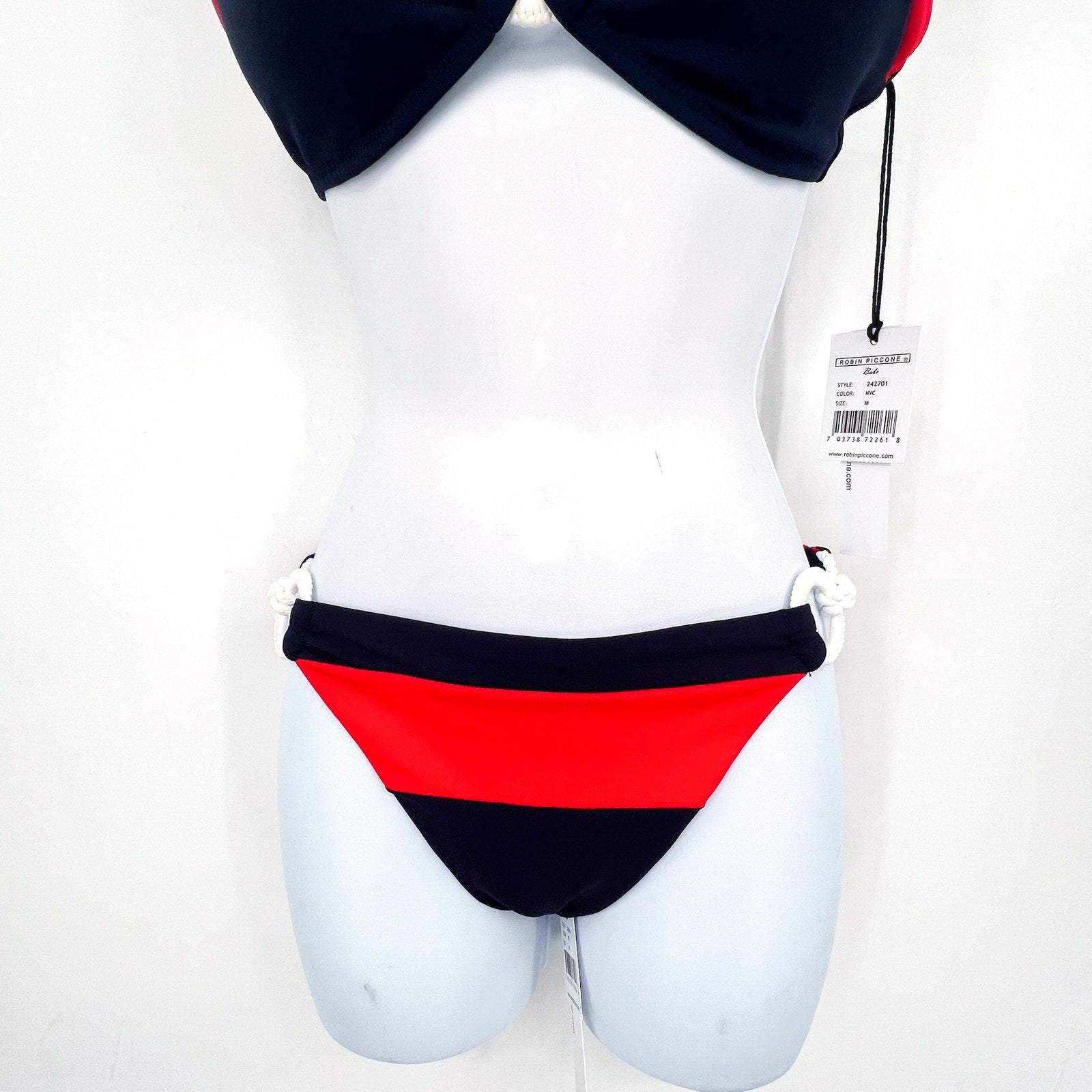 ROBIN PICCONE Women's Babe Bikini Medium Navy Blue Red Top & Bottom Combo NWT
