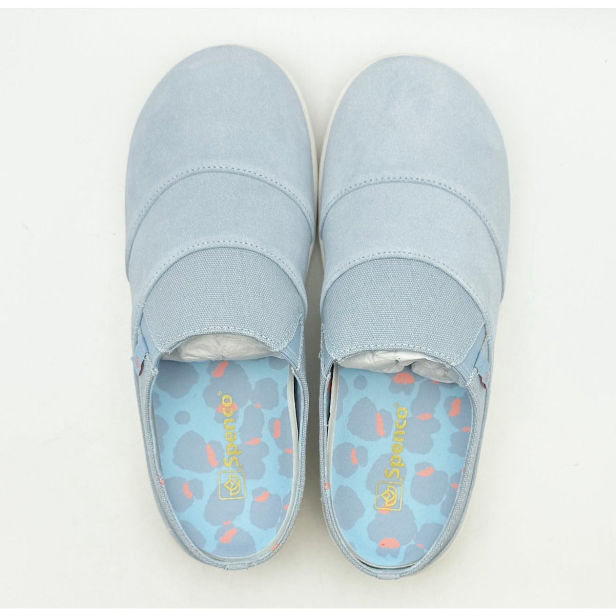 SPENCO Womens Siesta Bokeh Layered Clogs Size 7.5 EU 38 Blue Fog Suede NIB