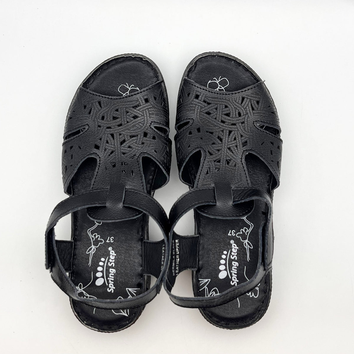 Spring Step Womens Hermila Sandals EU 37 US 6.5-7 Black Faux Leather NWOB