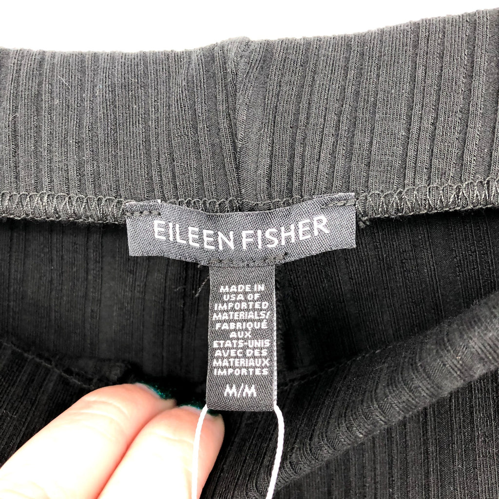 EILEEN FISHER Women's Rib Knit Wide Leg Pants Medium Black Textured NWT