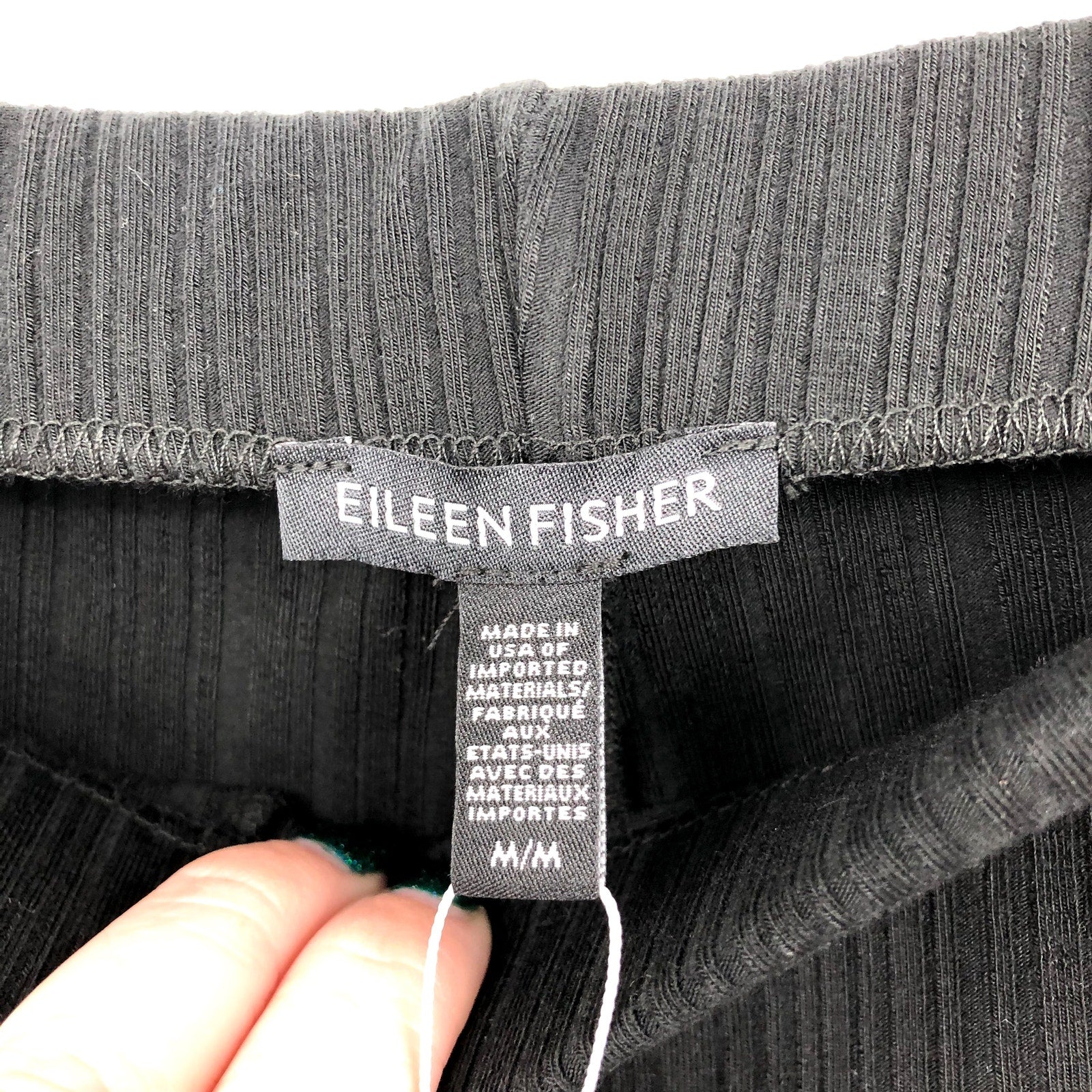EILEEN FISHER Women's Rib Knit Wide Leg Pants Medium Black Textured NWT