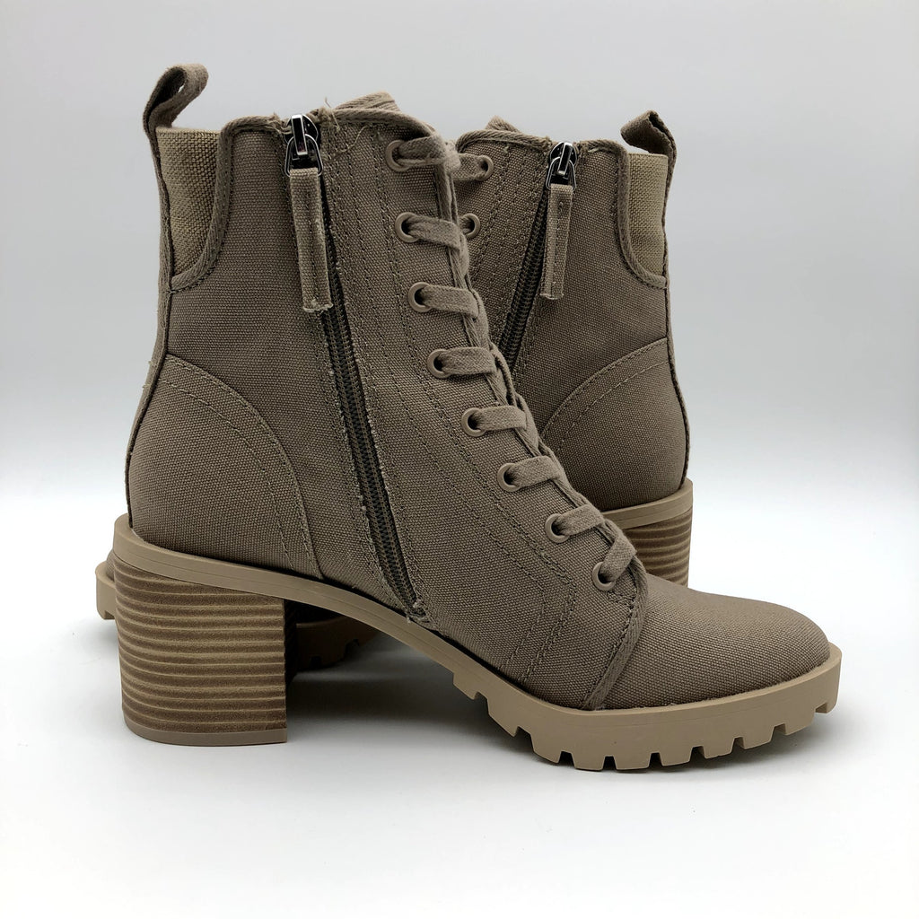 Dolce Vita Womens Combat Boots Size 11 Tan Canvas Stacked Heel NWOB