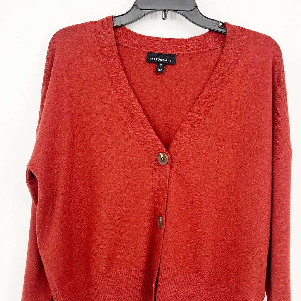 FORTUNE + IVY Womens V-neck Cardigan Small Orage-Red Sweater STITCHFIX NWT