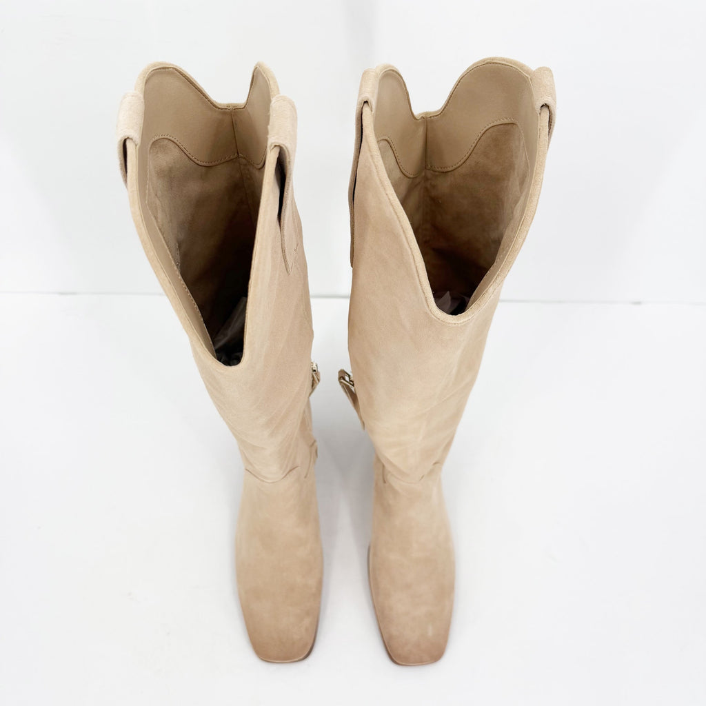 Sam Edelman Womens Britten Western Knee High Boots Size 8 Cream Tan Suede NIB