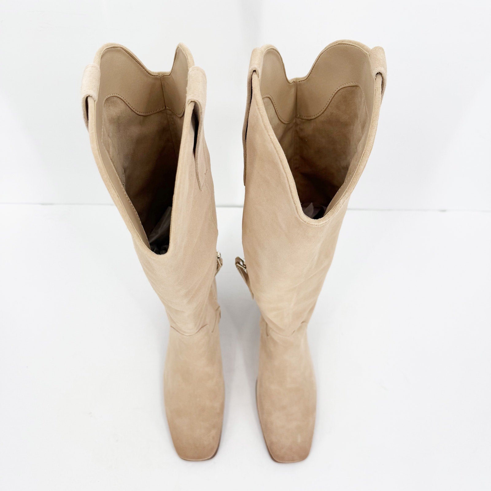 Sam Edelman Womens Britten Western Knee High Boots Size 8 Cream Tan Suede NIB
