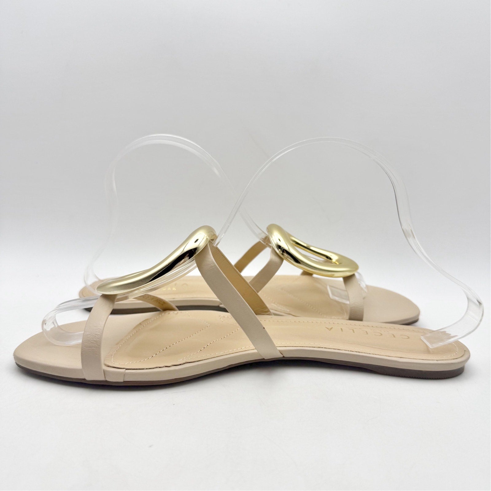 Cecelia New York Womens Mig Slide Sandals US 8.5 Nude Beige Gold Leather NWOB