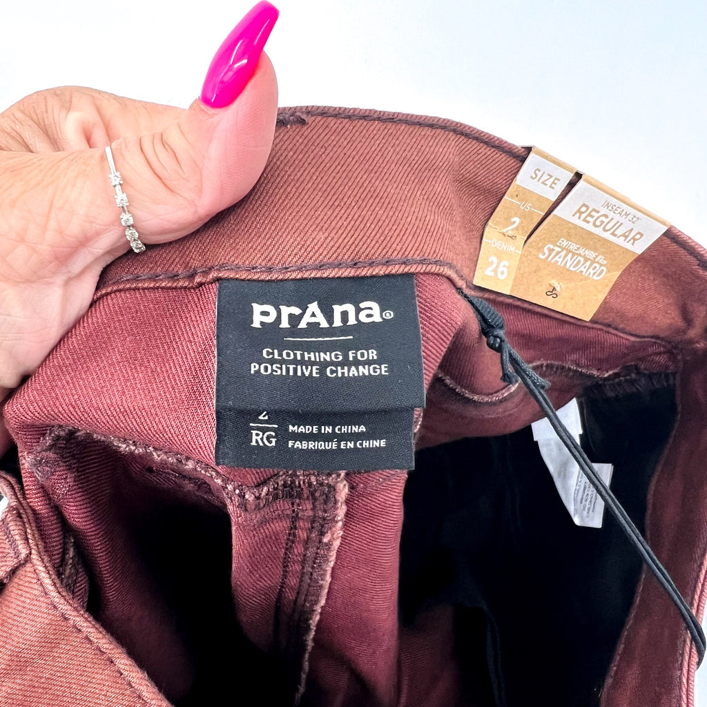 PRANA Women's Kayla Skinny Jeans Size 2 26x32 Brown High Rise Stretch NWT