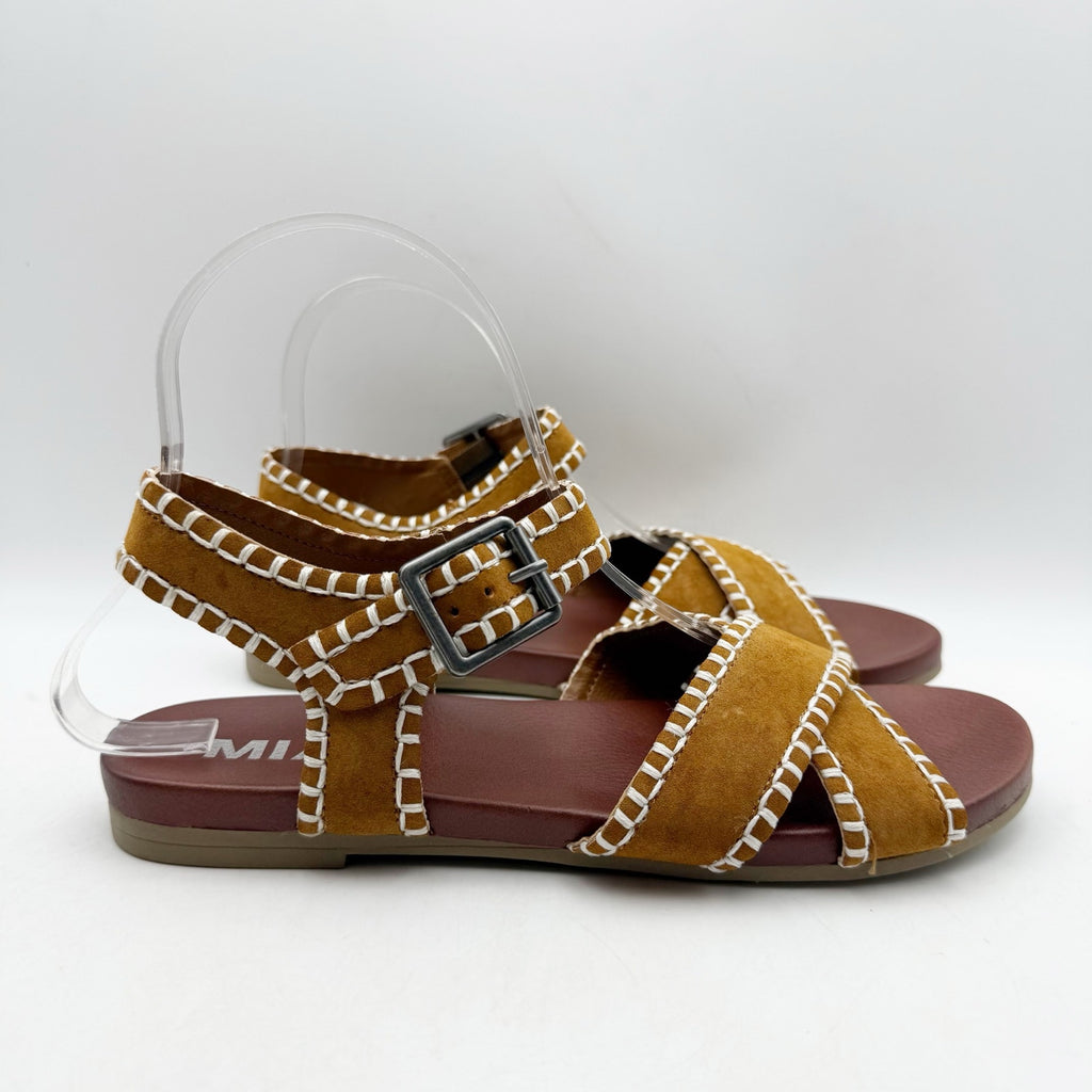 MIA Amore Womens Sofee Whipstitched Sandals US 6.5 Cognac Brown Vegan Suede NWOB