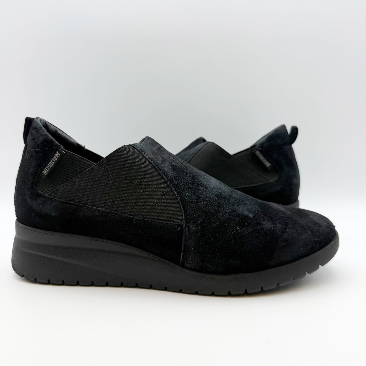 Mephisto Ibelina Women’s Wedge Slip-on Sneaker Size 8.5 Black Suede Leather NIB