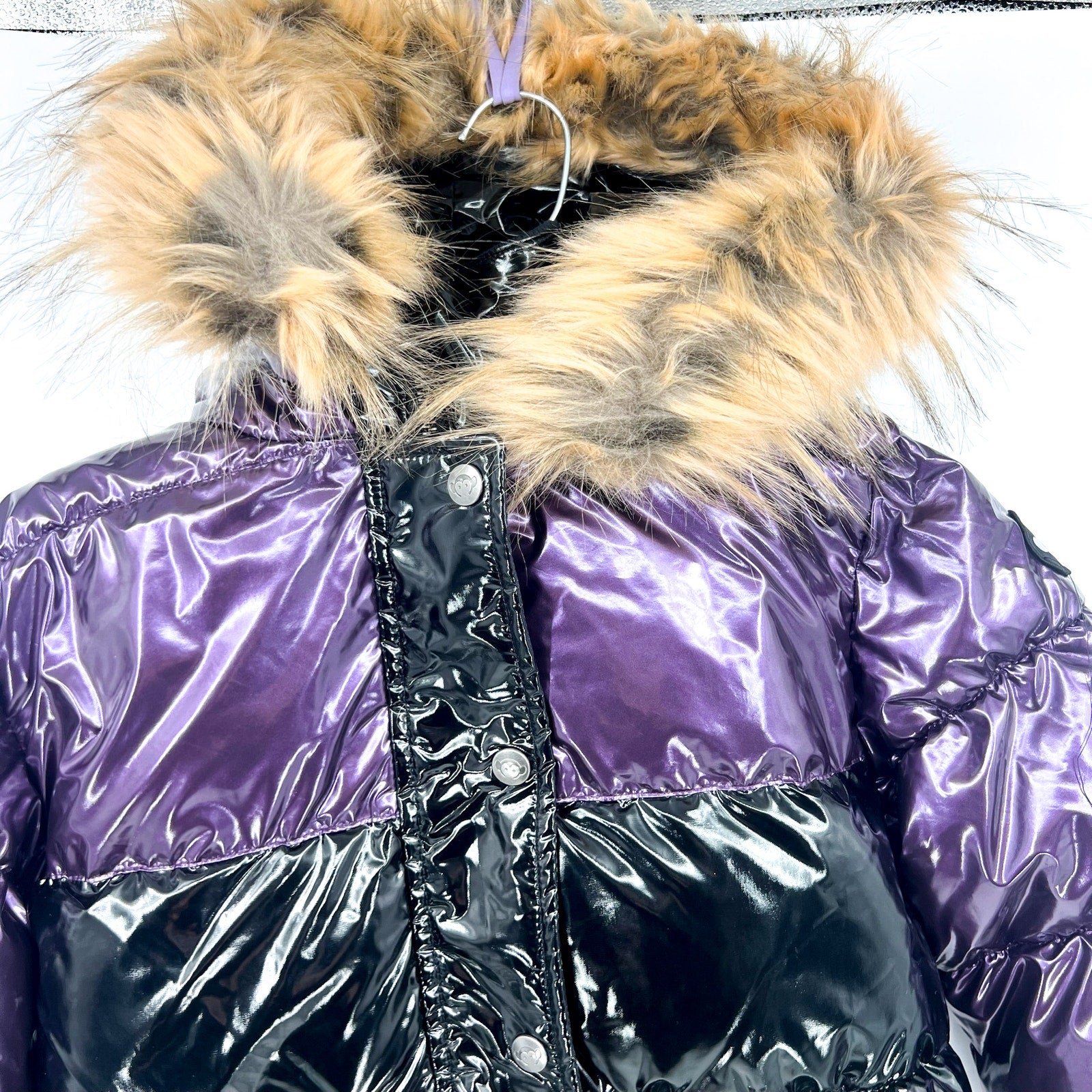APPAMAN Girls' Kyla Puffer Coat Size 12 Purple Black Faux Fur Trim Hood NWT