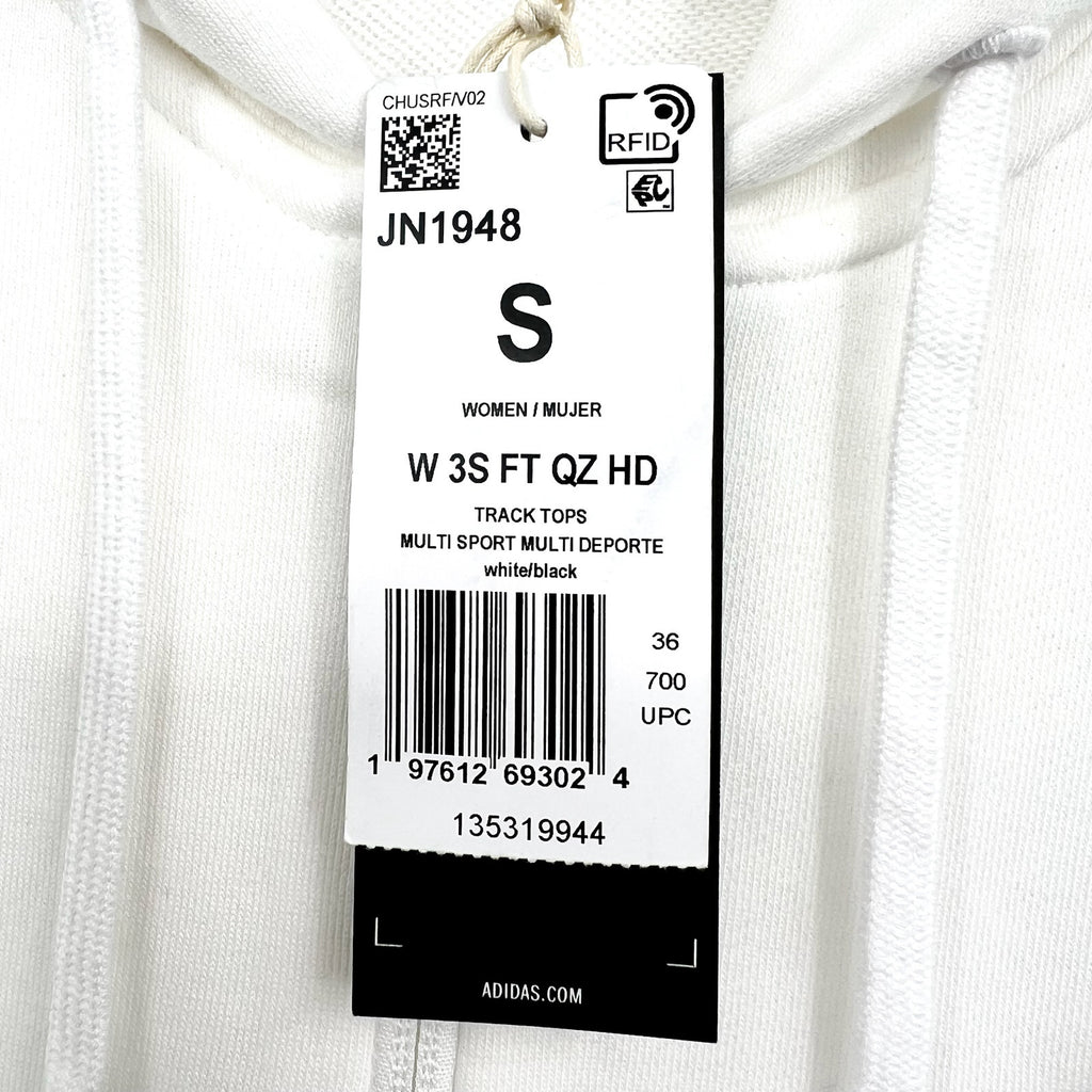 ADIDAS Essentials 3-Stripes French Terry Quarter-Zip Hoodie Small White NWT