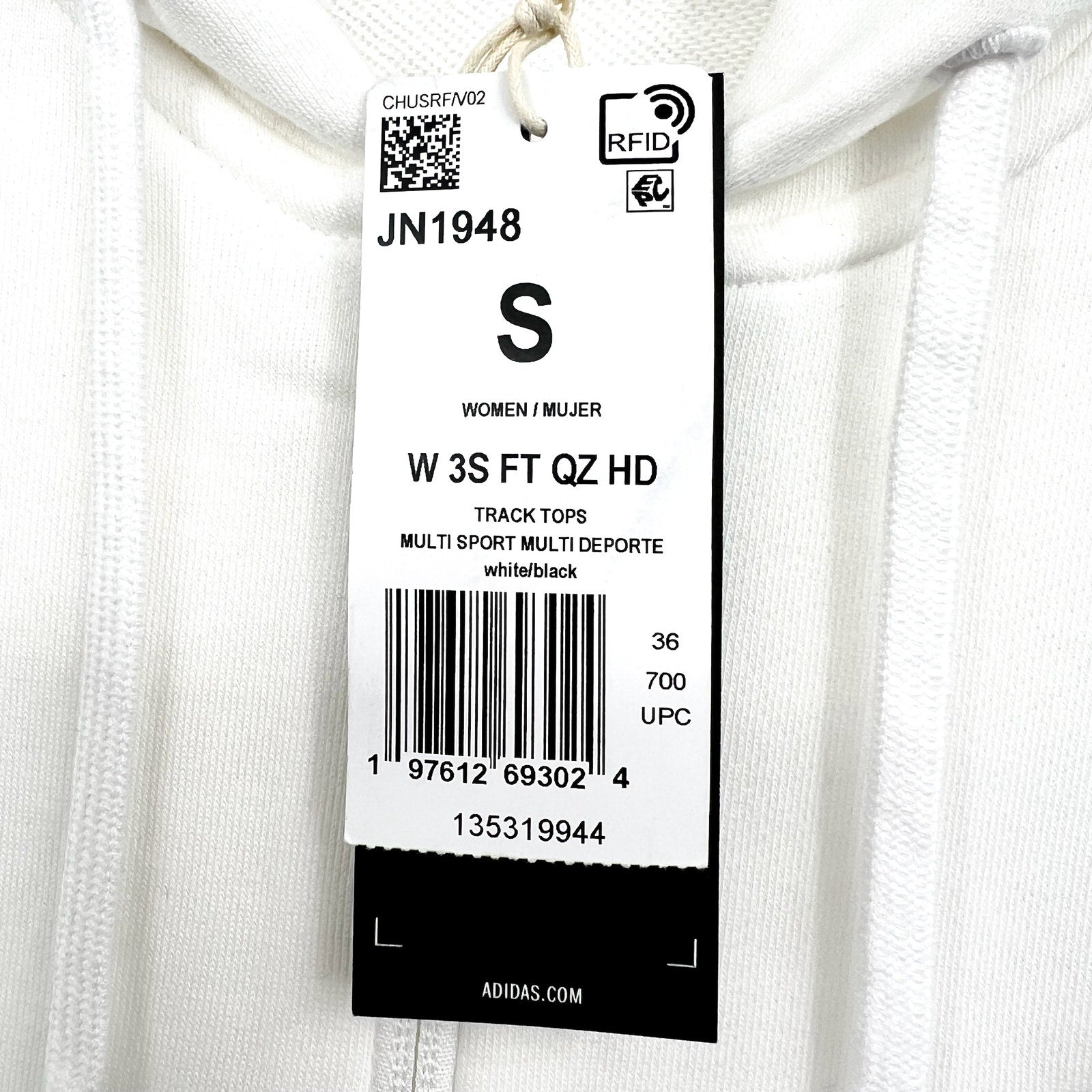 ADIDAS Essentials 3-Stripes French Terry Quarter-Zip Hoodie Small White NWT