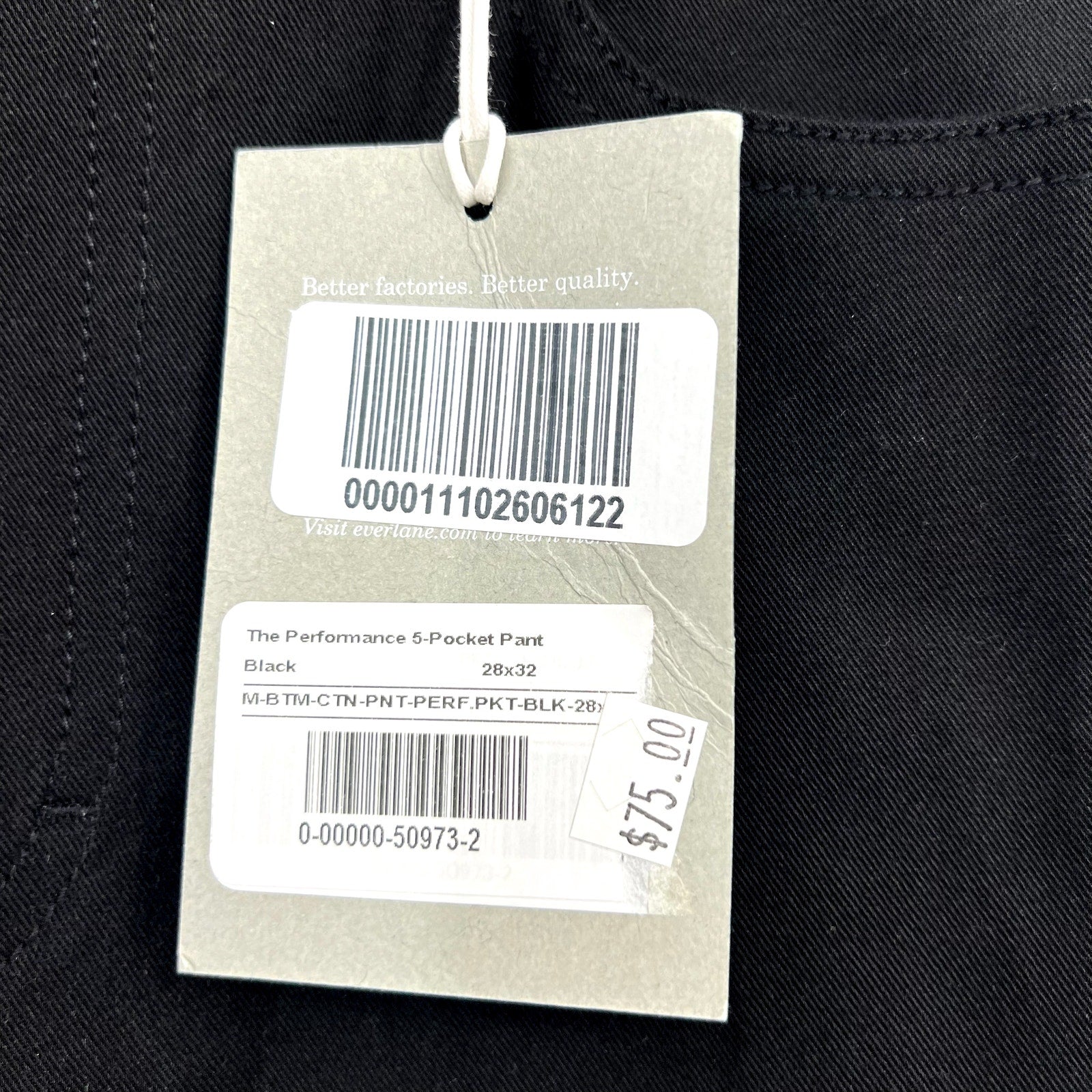 EVERLANE Men's The Performance 5-Pocket Pants 28x32 Black Chinos NWT