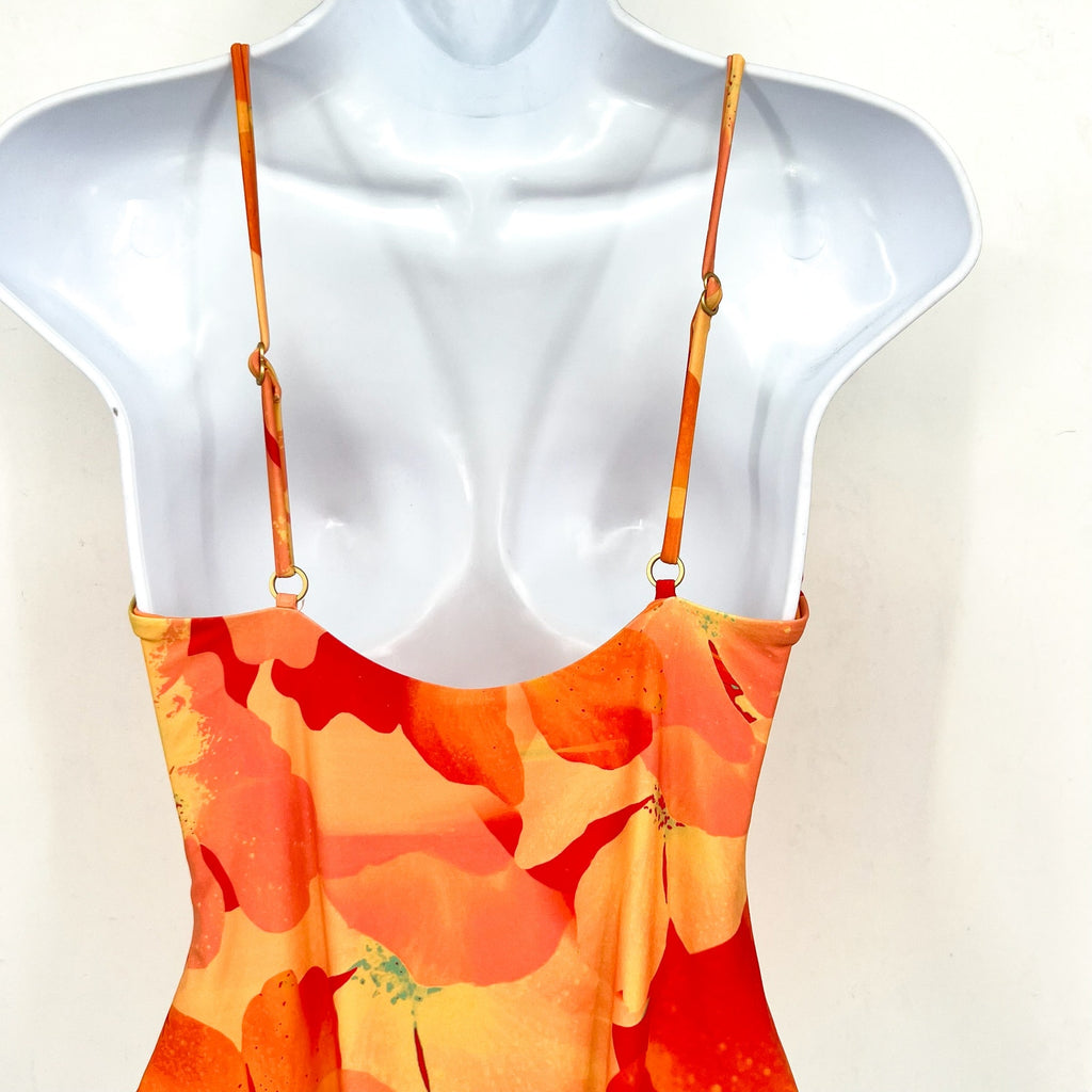 L*SPACE Piper One Piece Swimsuit Large Orange Native Poppies Floral Keyhole NWT