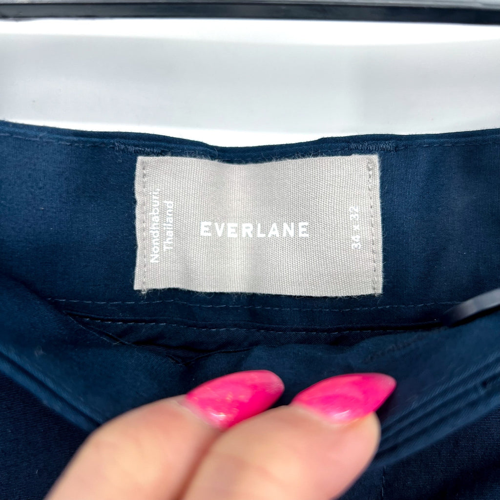 EVERLANE Mens Air Chino Pants 34x32 Navy Blue Stretch Cotton Poplin Slim Fit NWT