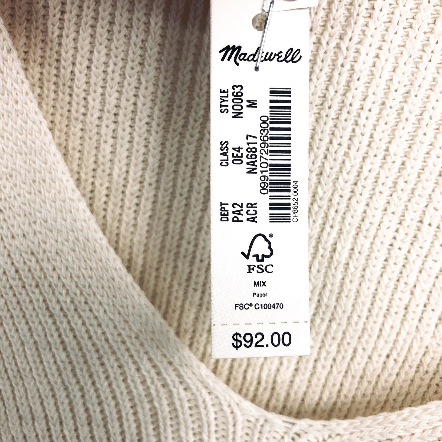 MADEWELL Womens Flared-Sleeve V-Neck Sweater Medium Antique Cream NO063 NWT