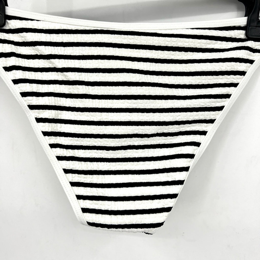 L*SPACE Women's Suzi Classic Bikini Bottom Medium Black White Stripe Ribbed NWT