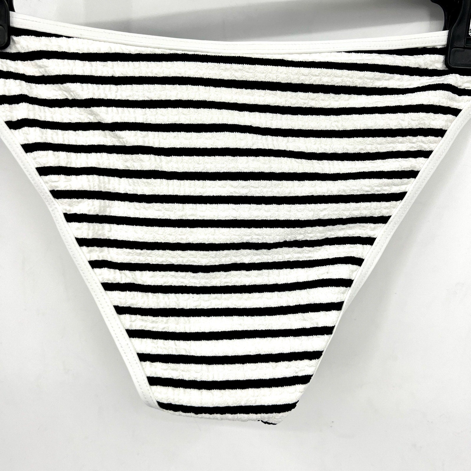 L*SPACE Women's Suzi Classic Bikini Bottom Medium Black White Stripe Ribbed NWT