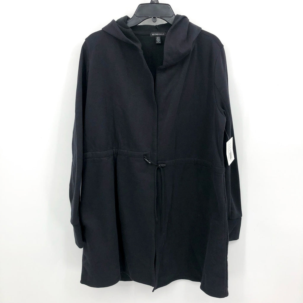 Beyond Yoga Womens Luxe Fleece Hooded Jacket Medium Black Open Front NWT