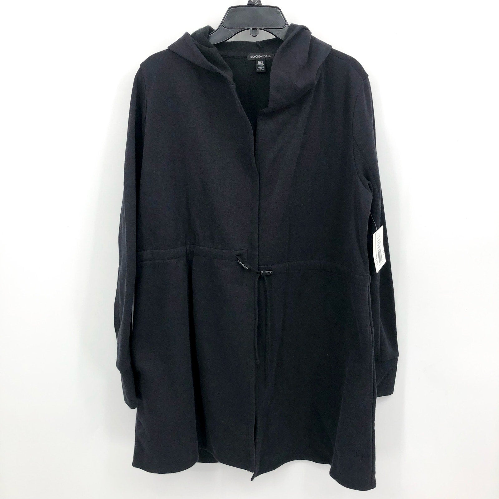 Beyond Yoga Womens Luxe Fleece Hooded Jacket Medium Black Open Front NWT