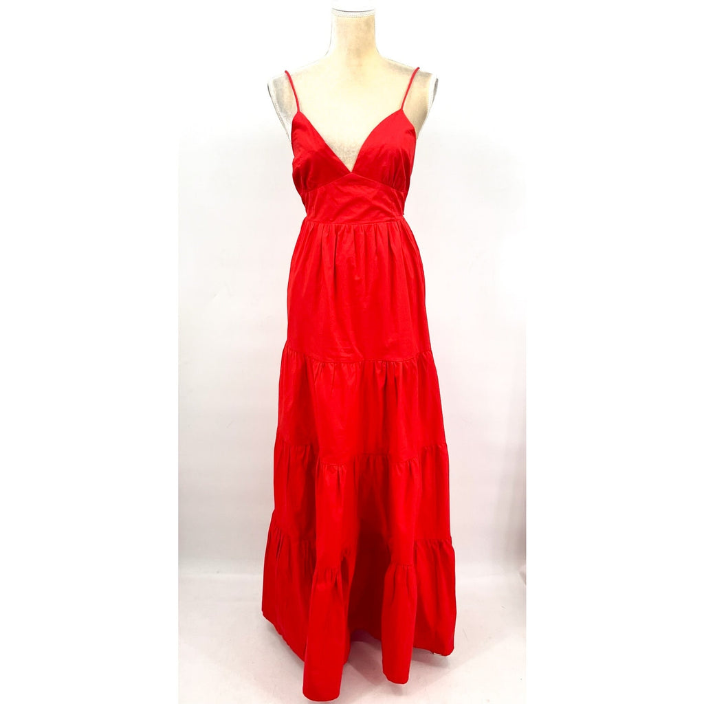 L*SPACE Women's Laina Tiered Maxi Dress Medium Red Criss-Cross Back NWT