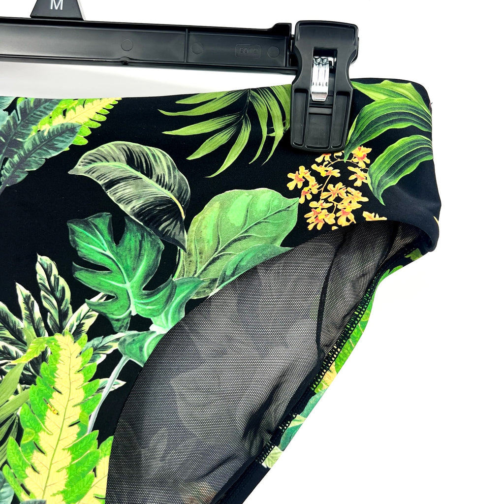 SEA LEVEL SWIM Women's Lotus Mid Rise Bikini Bottom Size 8 Black Green Print NWT