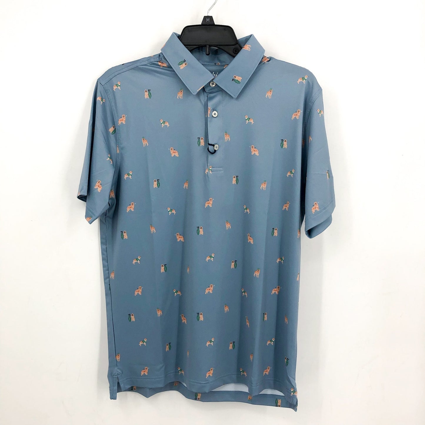 CHUBBIES Mens Performance Polo XL Light Blue Barkin' Up The Wrong Tree Print NWT