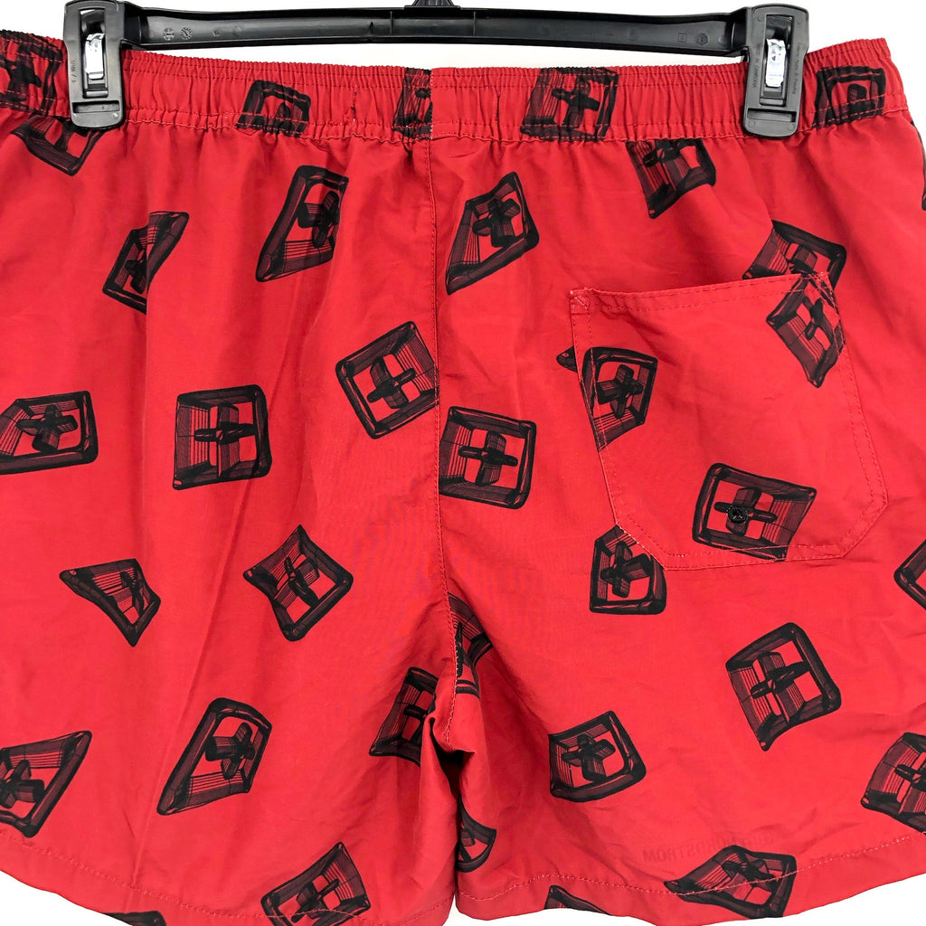 KSUBI Men's 3D Print Swim Board Shorts Large Red Black Drawstring NWT