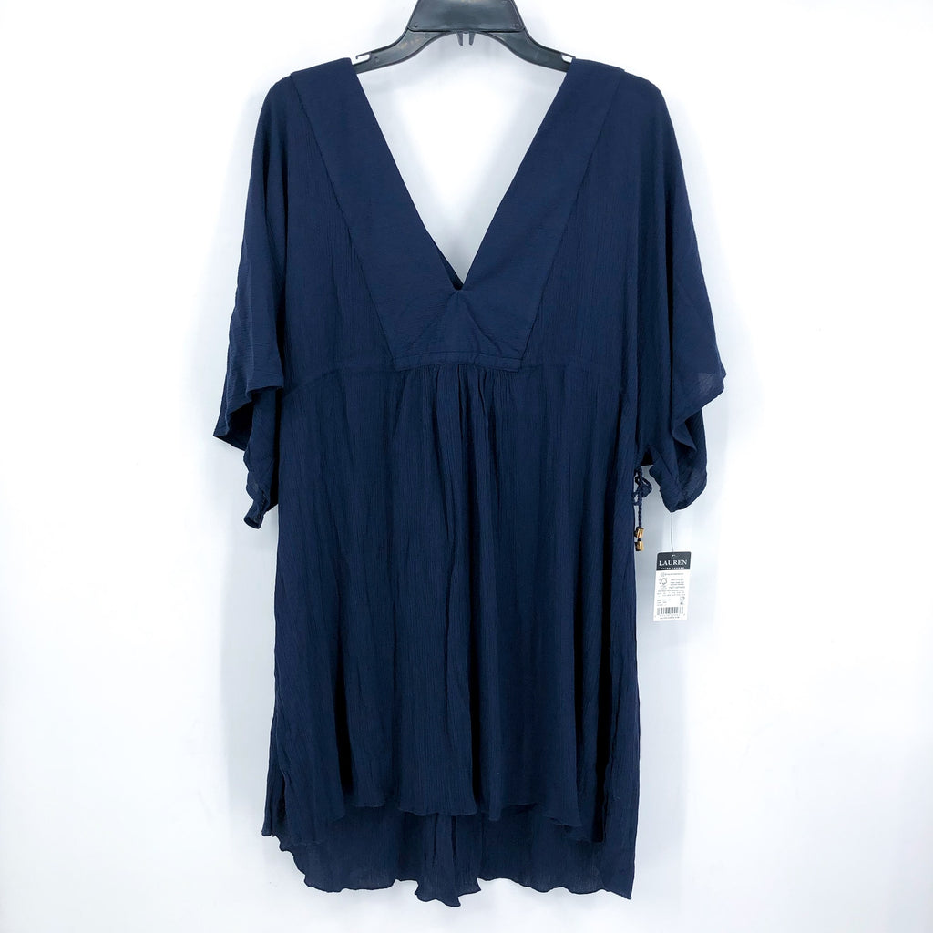 LAUREN BY RALPH LAUREN Womens Swim Cover Up Tunic Large Navy Blue Crinkle NWT