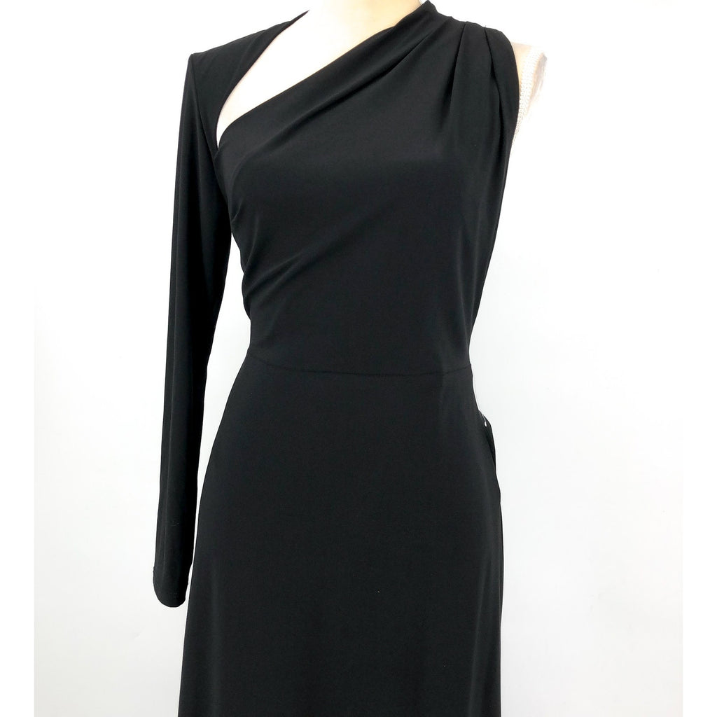 BETSY & ADAM One Shoulder Gown Size 12 Black Long Sleeve A22317N Dress NWT