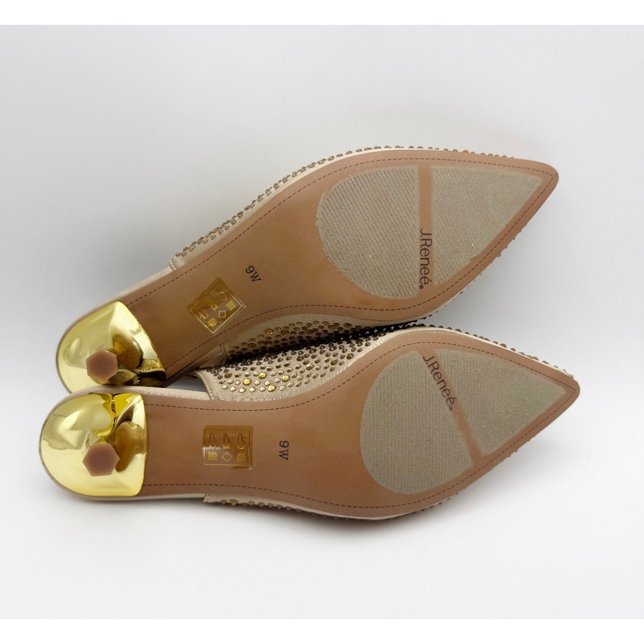 J. Renee Womens Ferryanne Kitten Heels Size 9 Wide Beige Satin Rhinestone NIB