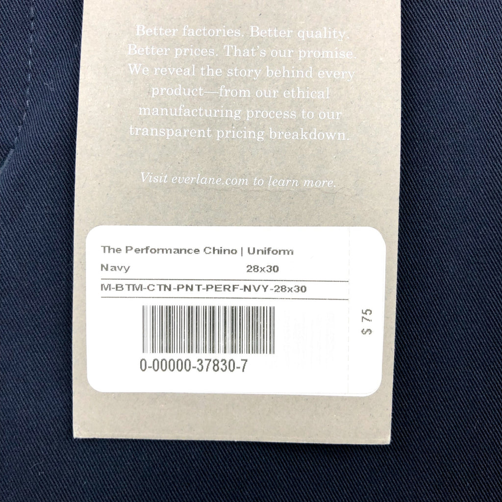 EVERLANE UNIFORM Men's Performance Chino Pants 28x30 Deep Navy Blue NWT
