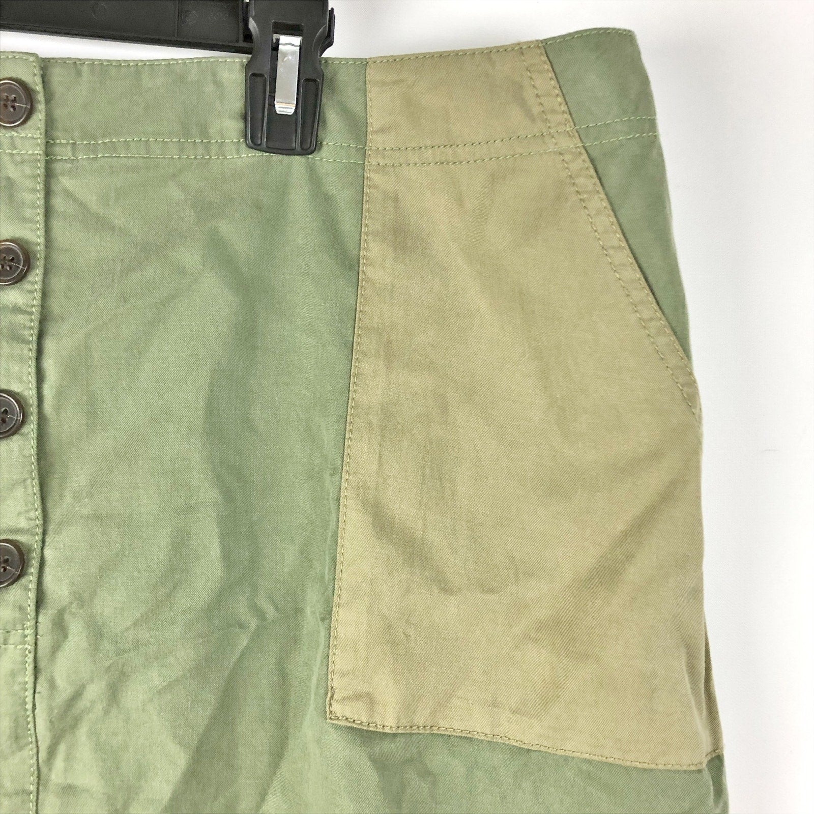 TREASURE & BOND Mini Skirt 2X Olive Green Pocket Block Button Up NWOT