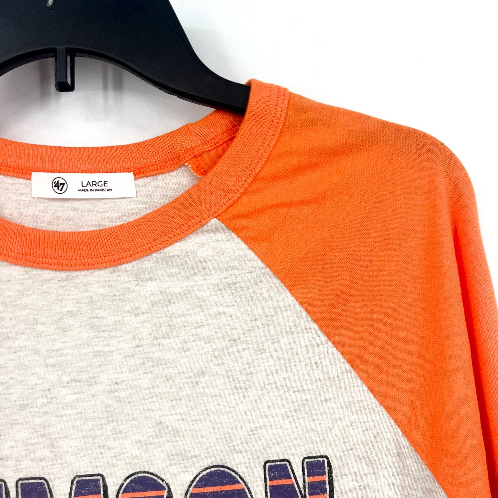 47 BRAND Womens Clemson Tigers Raglan Long Sleeve Tee Large Grey Orange NWT