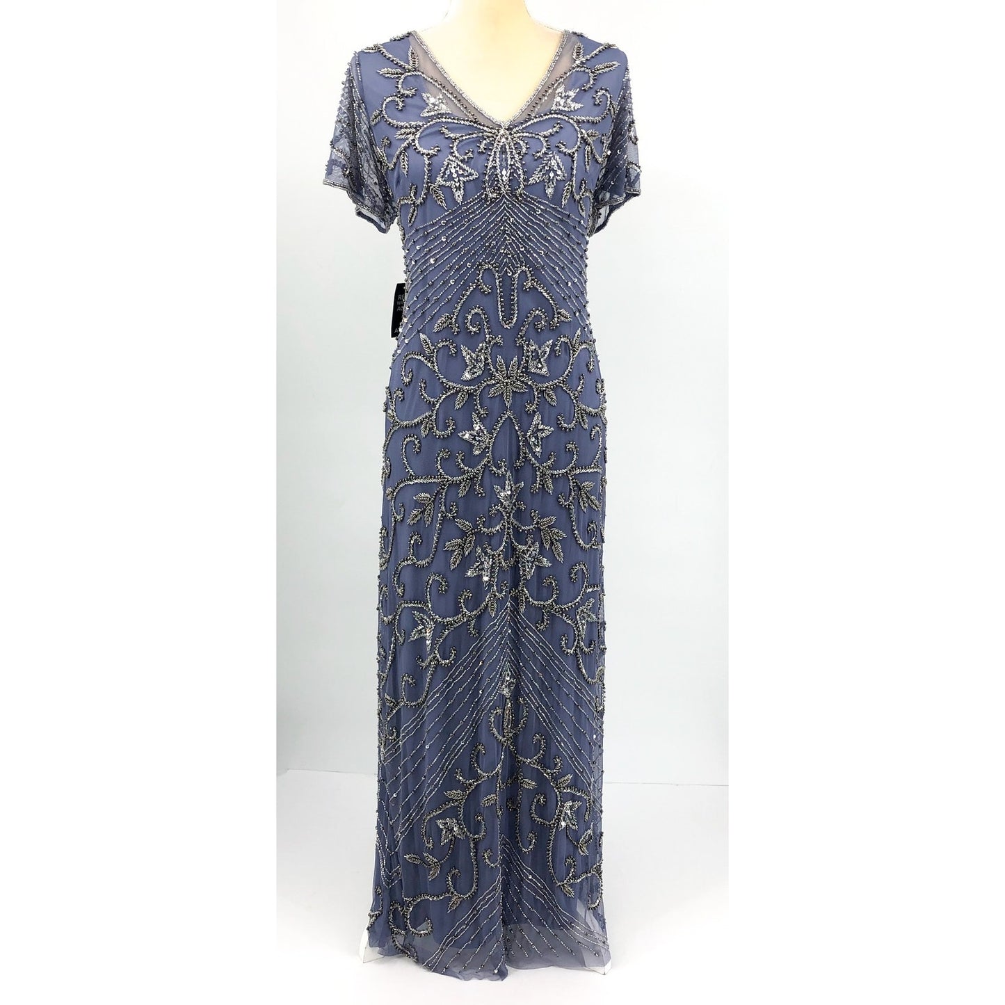 PISARRO NIGHTS Women's Beaded Column Gown Size 18 Violet Purple Short Sleeve NWT