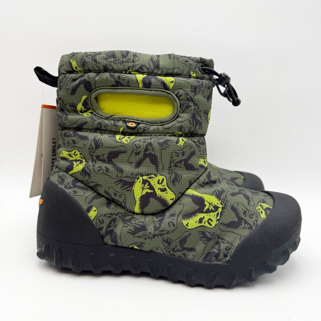 Bogs Big Kids B-Moc Snow Boots Size 5 Green Dinosaur Pattern Waterproof NWOB