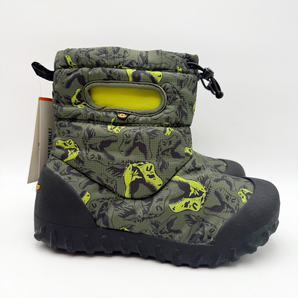 Bogs Big Kids B-Moc Snow Boots Size 5 Green Dinosaur Pattern Waterproof NWOB