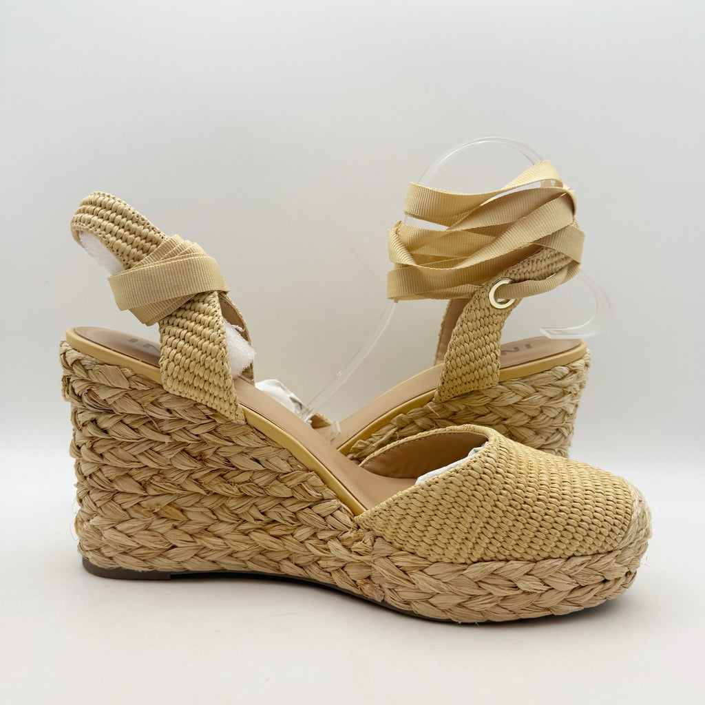 International Concepts Women Maisie Lace-Up Espadrille Wedge Sandal 12 Beige NIB