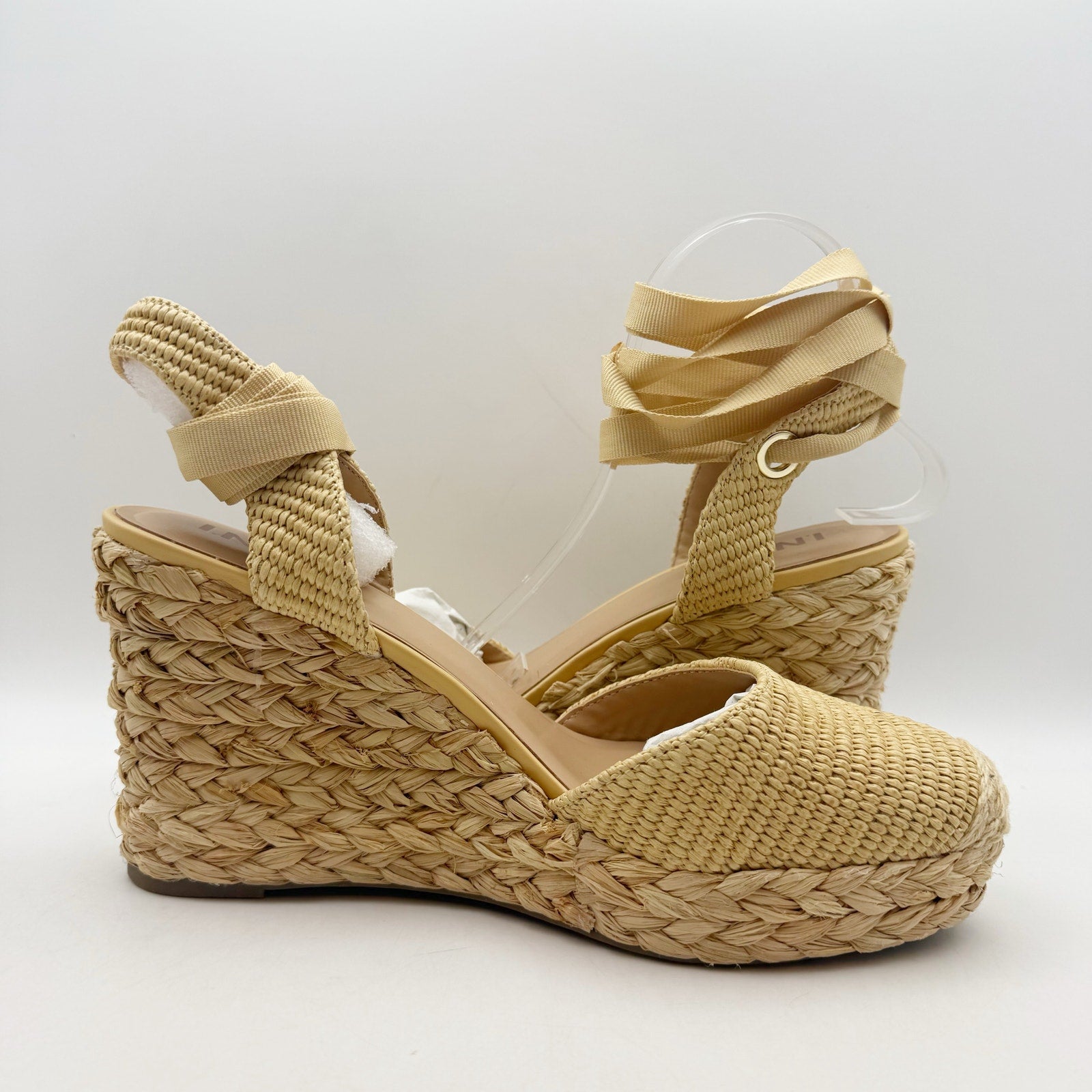 International Concepts Women Maisie Lace-Up Espadrille Wedge Sandal 12 Beige NIB
